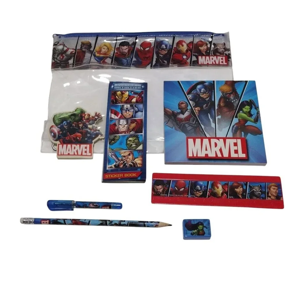 Marvel Avengers Soft Pencil Case School Supplies 8-pc Kit Sticker Book Notepad